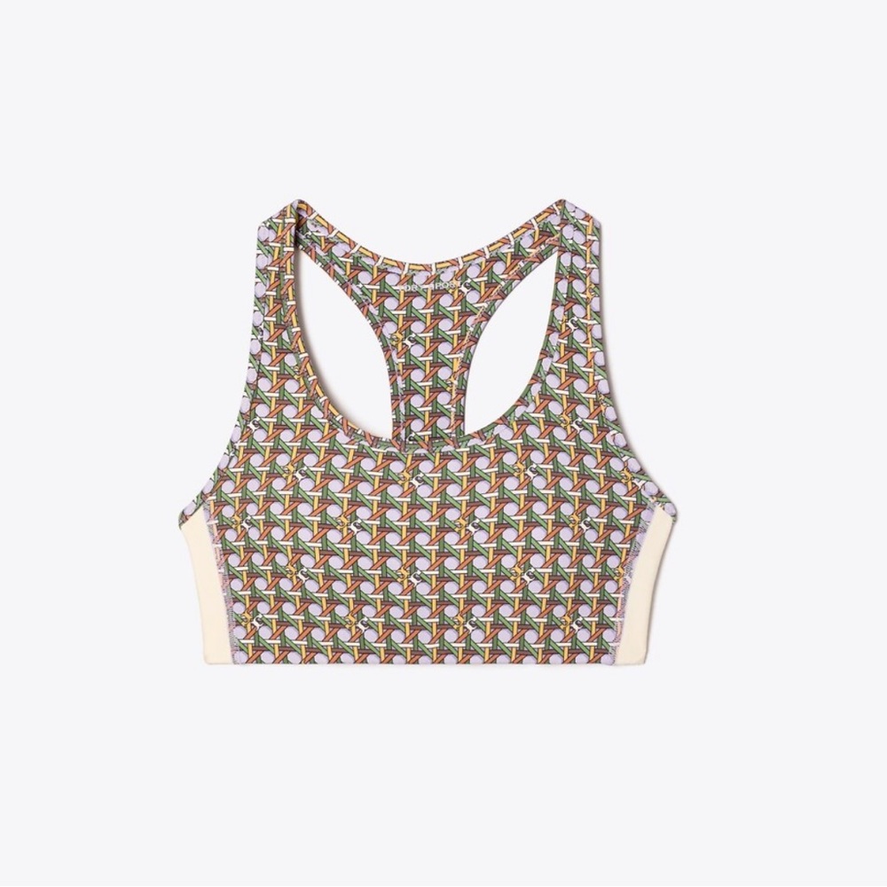 Tory Sport Printed Side-Stripe Racerback Bra